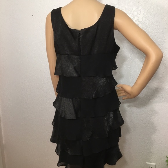 London Times Petite Black Layered Cocktail Dress - Picture 6 of 8
